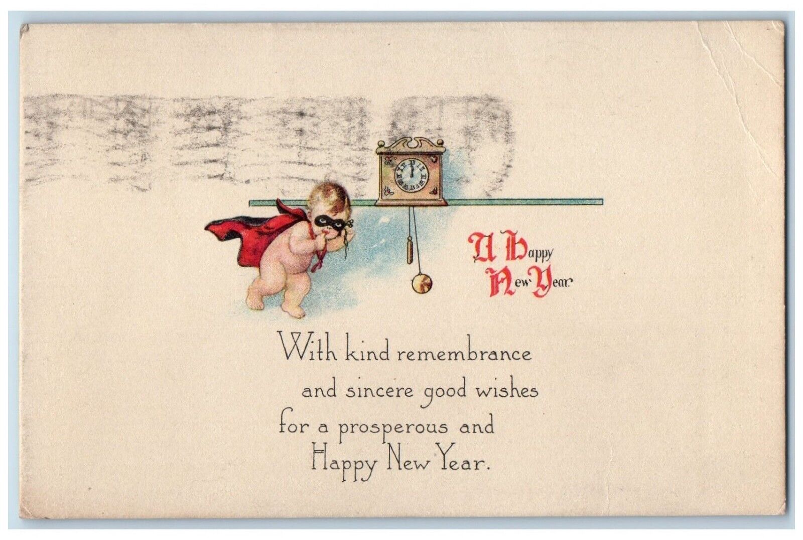 1917 Happy New Year Little Boy Ringing Clock Sidney New York NY Antique Postcard