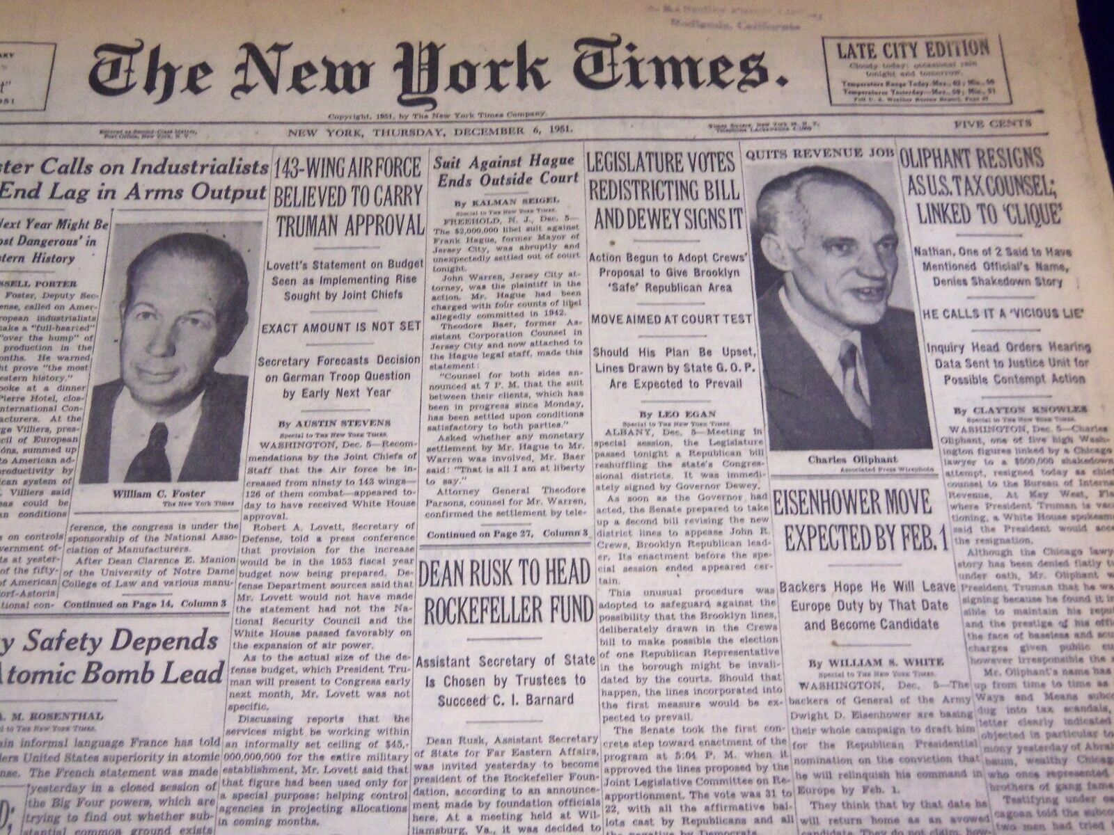 1951 DEC 6 NEW YORK TIMES - EISENHOWER MOVE EXPECTED BY FEB. 1 - NT 2270