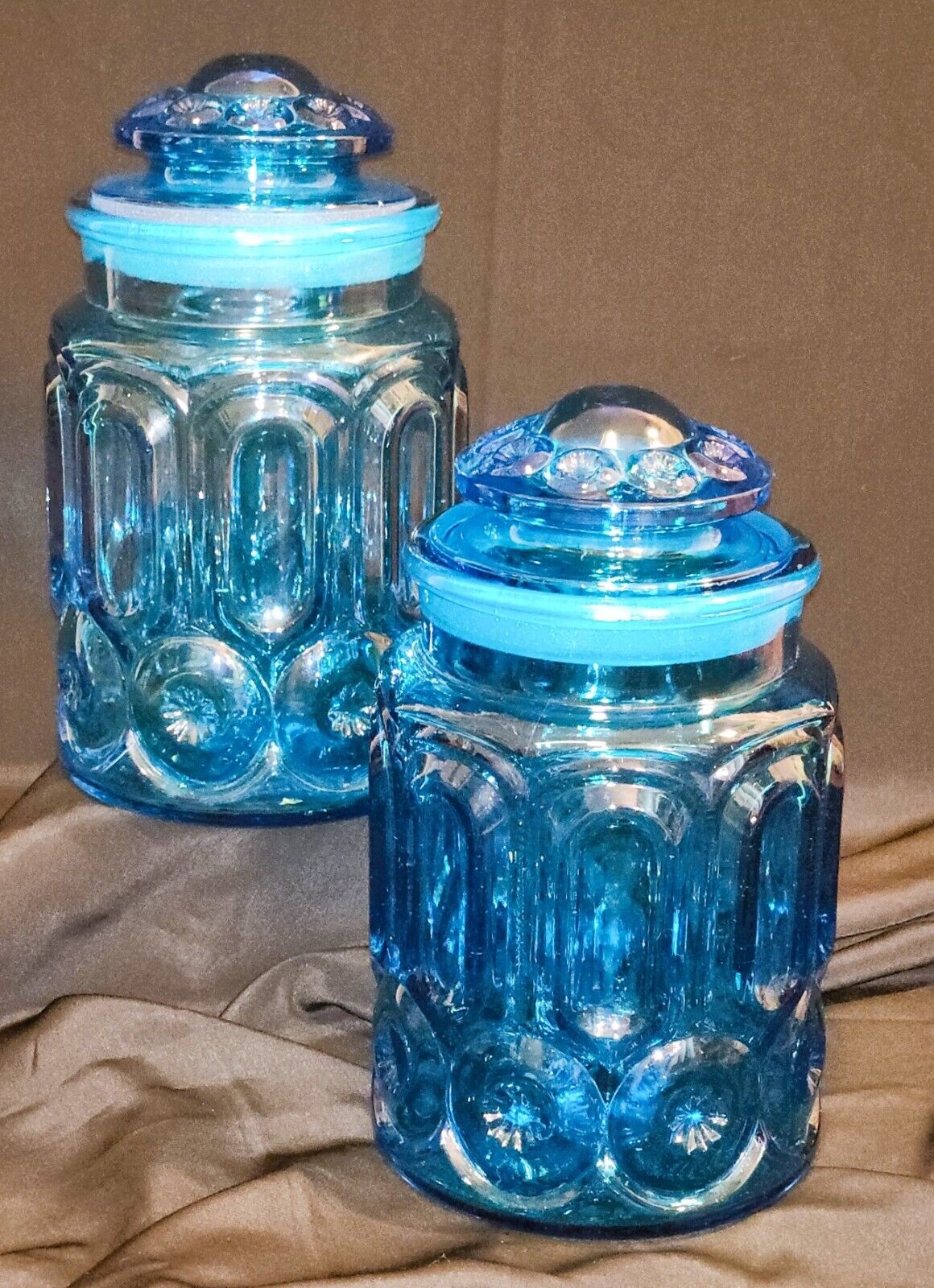 Vintage LE Smith Blue Moon and Star Glass Large Canister Jar