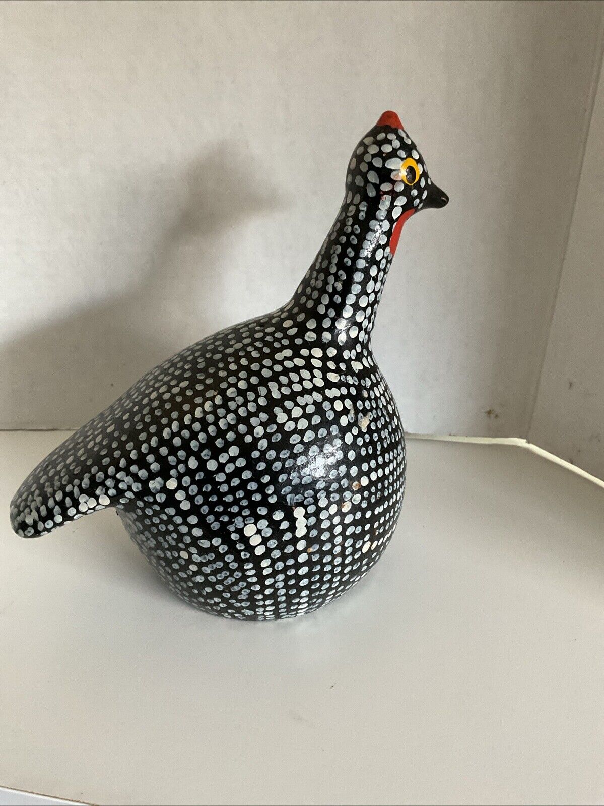 Rare Vintage African Spotted Guinea Hen, Clay Pottery