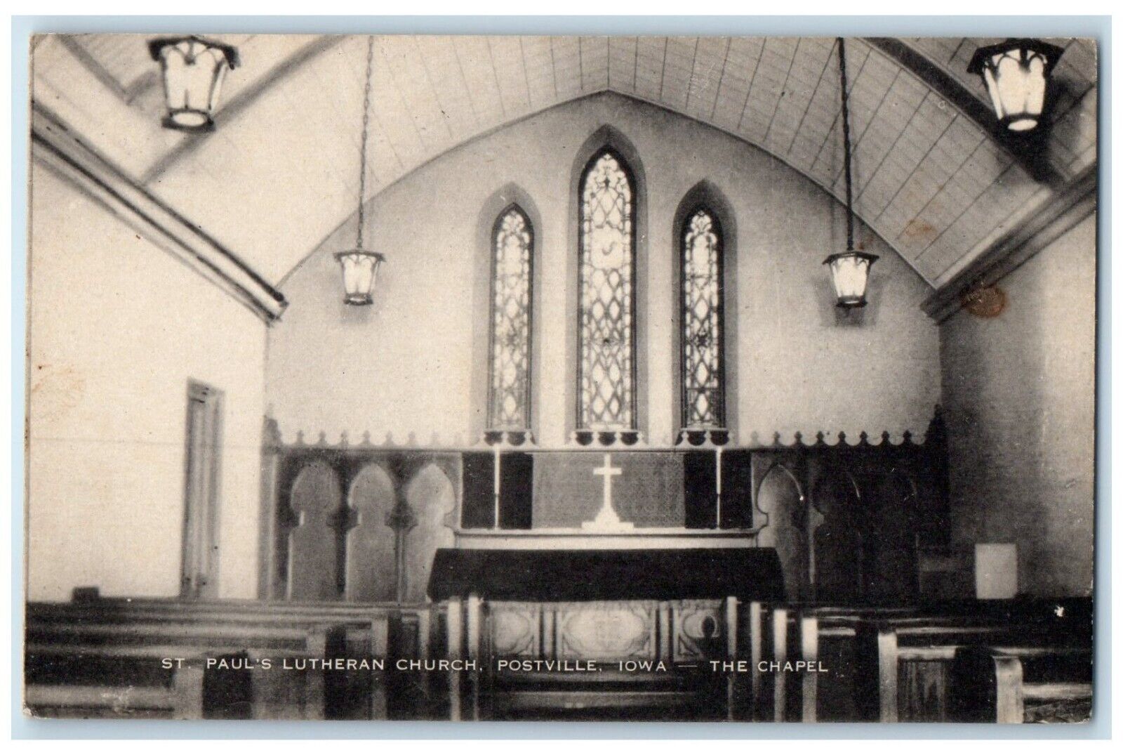 c1940 St. Paul's Lutheran Church Chapel Postville Iowa Vintage Artvue Postcard
