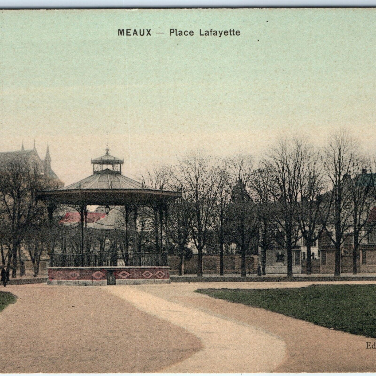 c1900s Meaux, France Place Lafayette Gazebo Trail Tinted Postcard A82