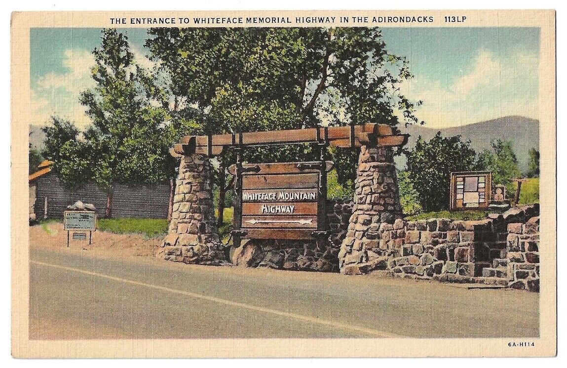 Adirondack Mountains New York c1930\'s entrance sign, Whiteface Mountain Highway