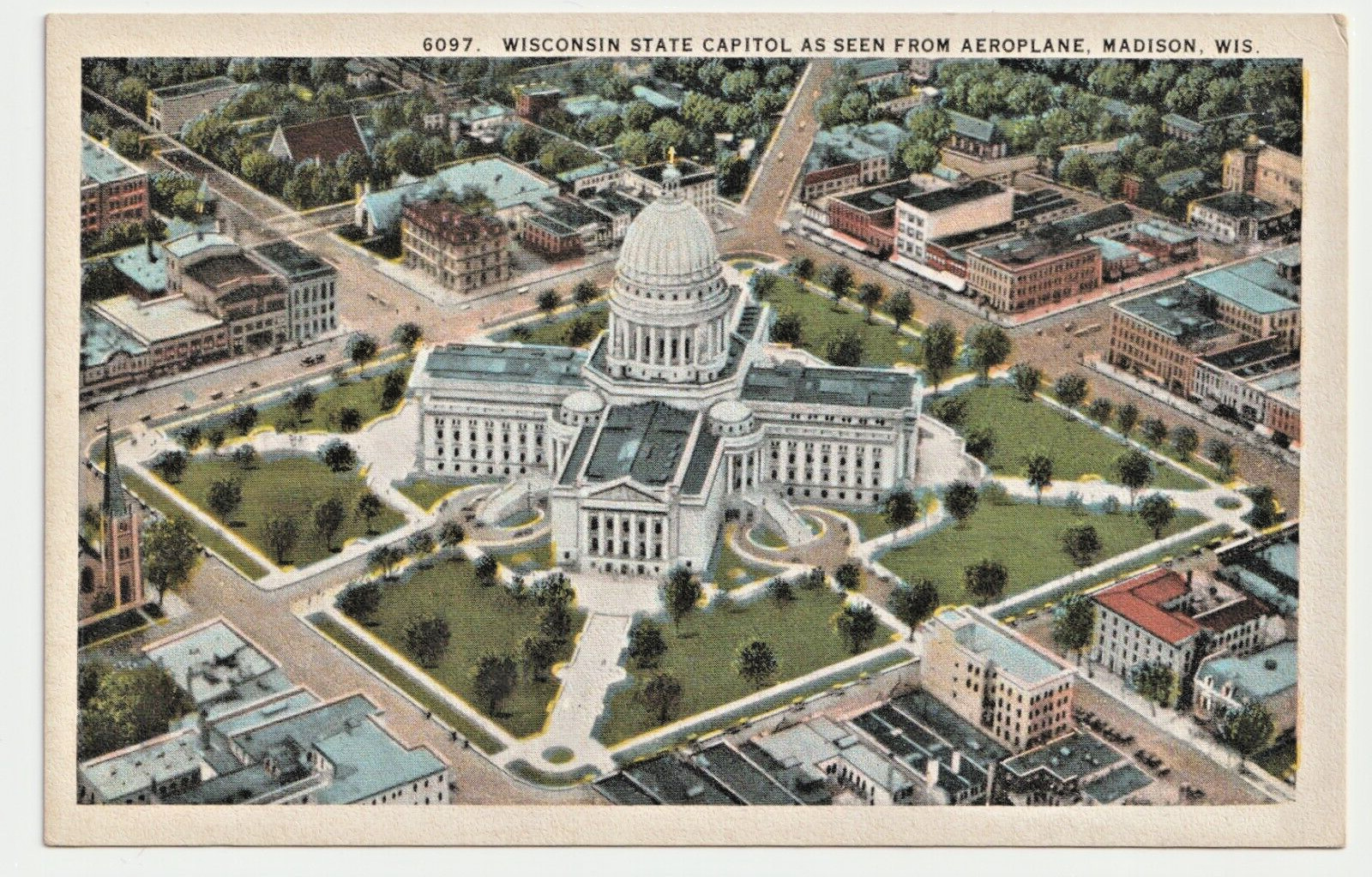Wisconsin State Capitol As Seen From Aeroplane-Madison,Wis-antique postcard