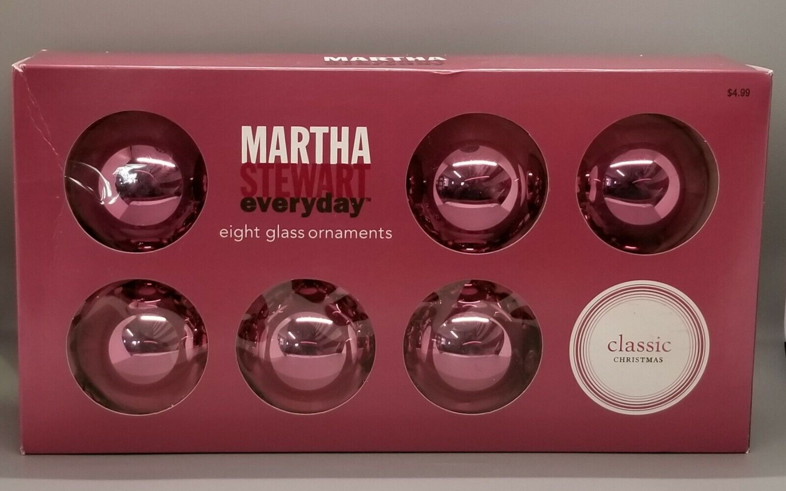 VHTF Martha Stewart Everyday Classic Christmas Glass Ornaments Glossy Pink VG