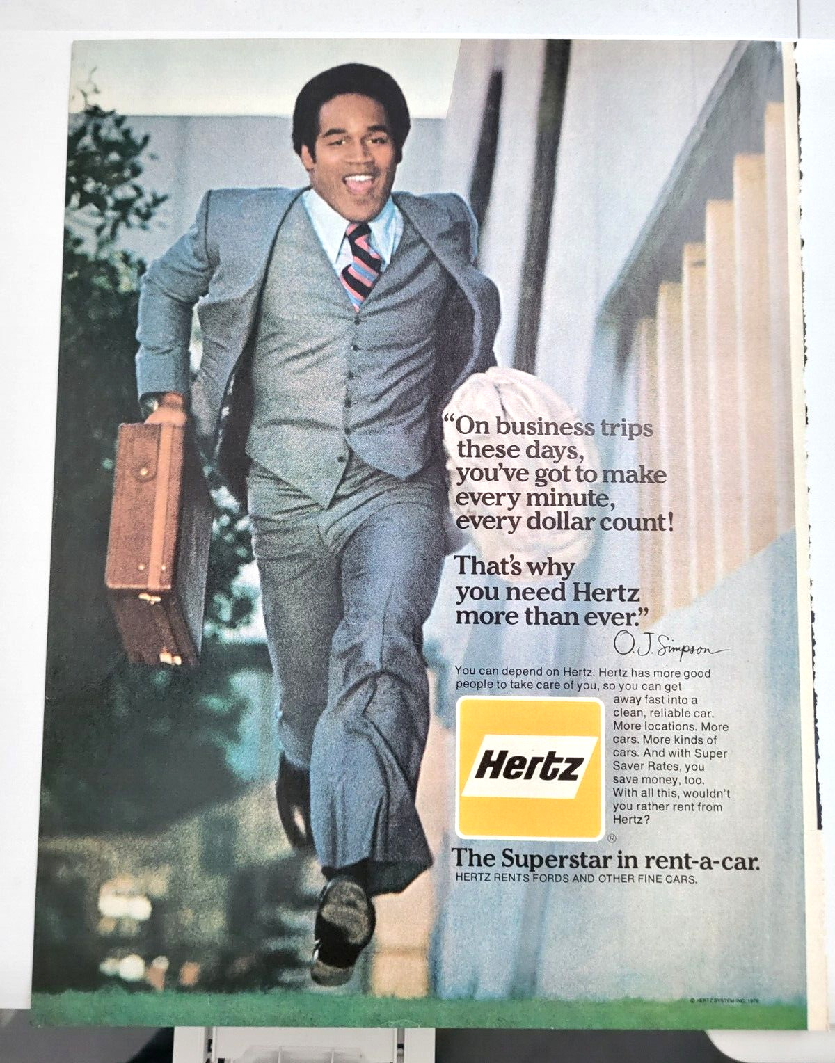 Vintage Print Ad Hertz Rent-A-Car O.J. Simpson NFL