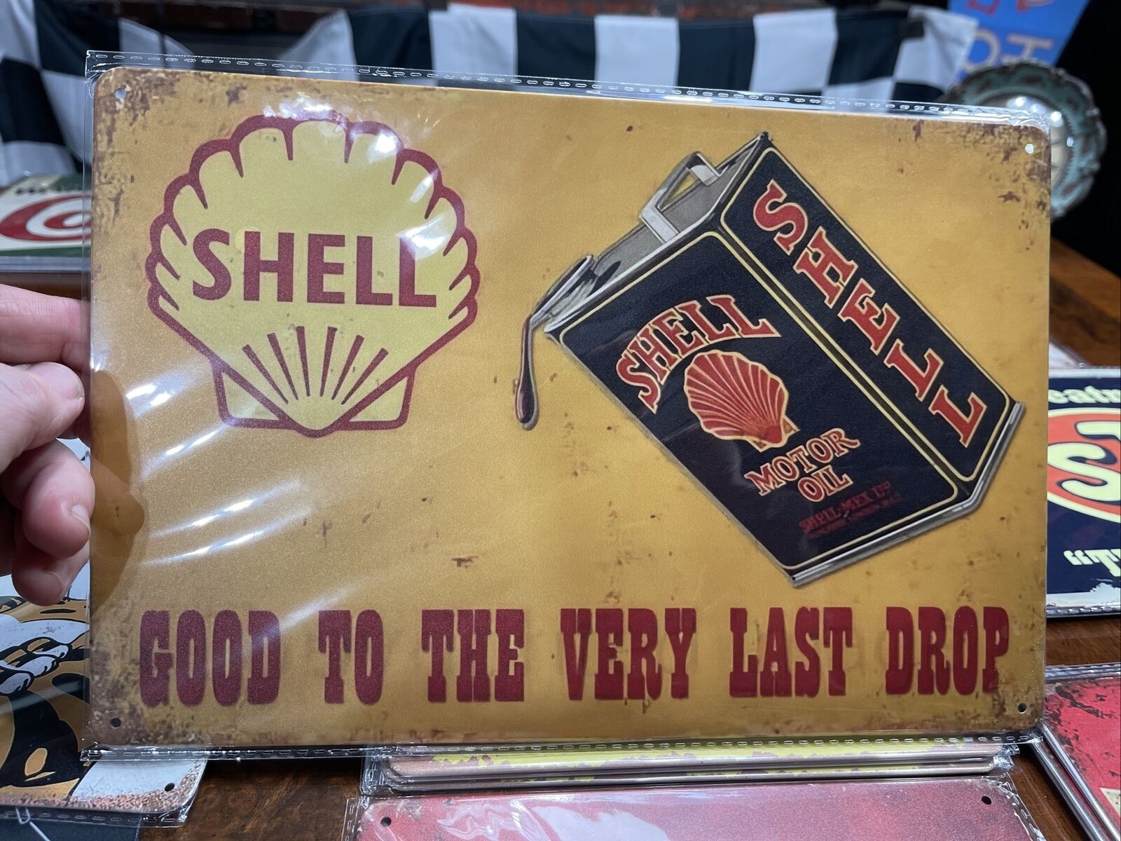 Retro Shell Sign Metal Shell Motor Oil Sign Tin Shell Sign Shell Garage Shop