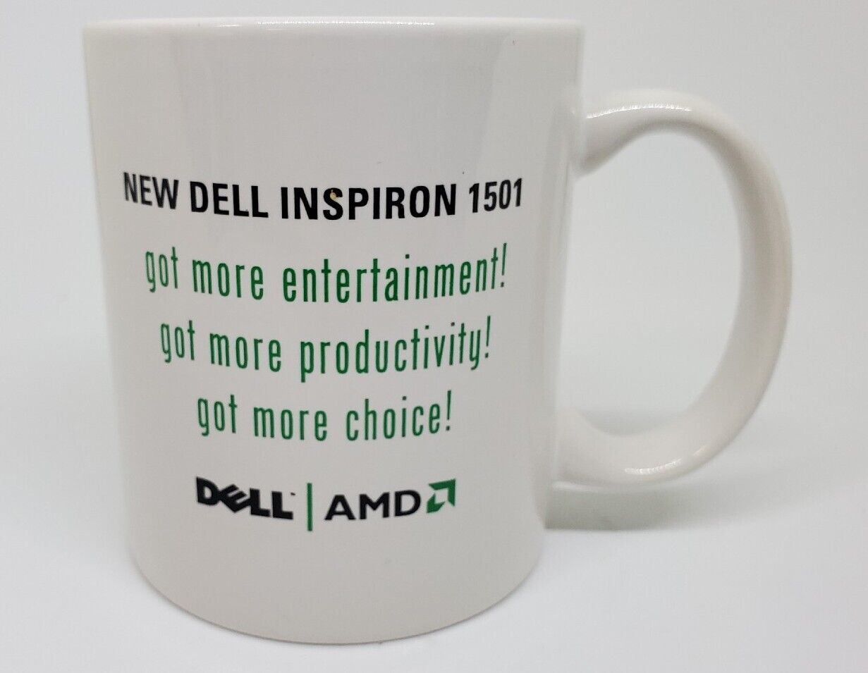 White Mug cup tea coffee Got More? Dell x AMD logos Inspiron 1501 Laptop 2000s