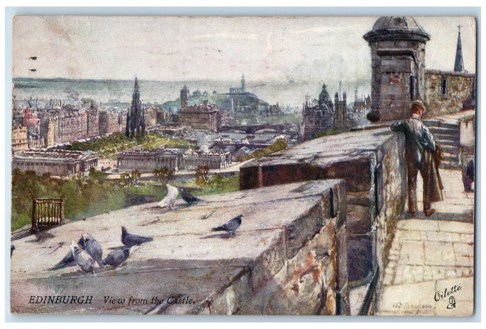 1906 View From The Castle Edinburgh Scotland Oilette Tuck Art Postcard