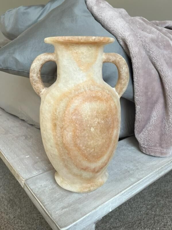 Exquisite Egyptian Museum Replica Hand Carved Alabaster Vase 10