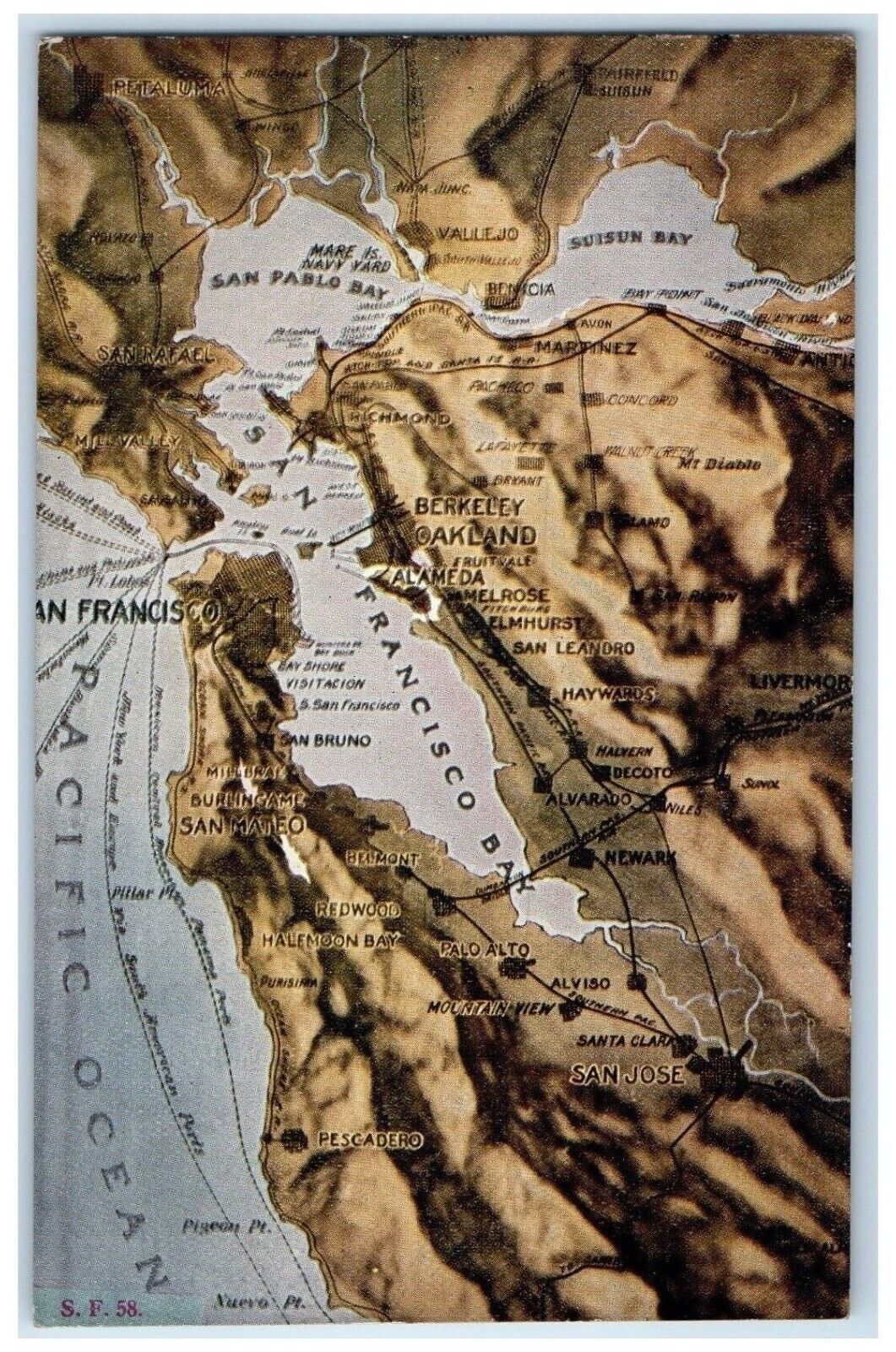 c1910's Petaluma California CA, Map Unposted Vintage Postcard