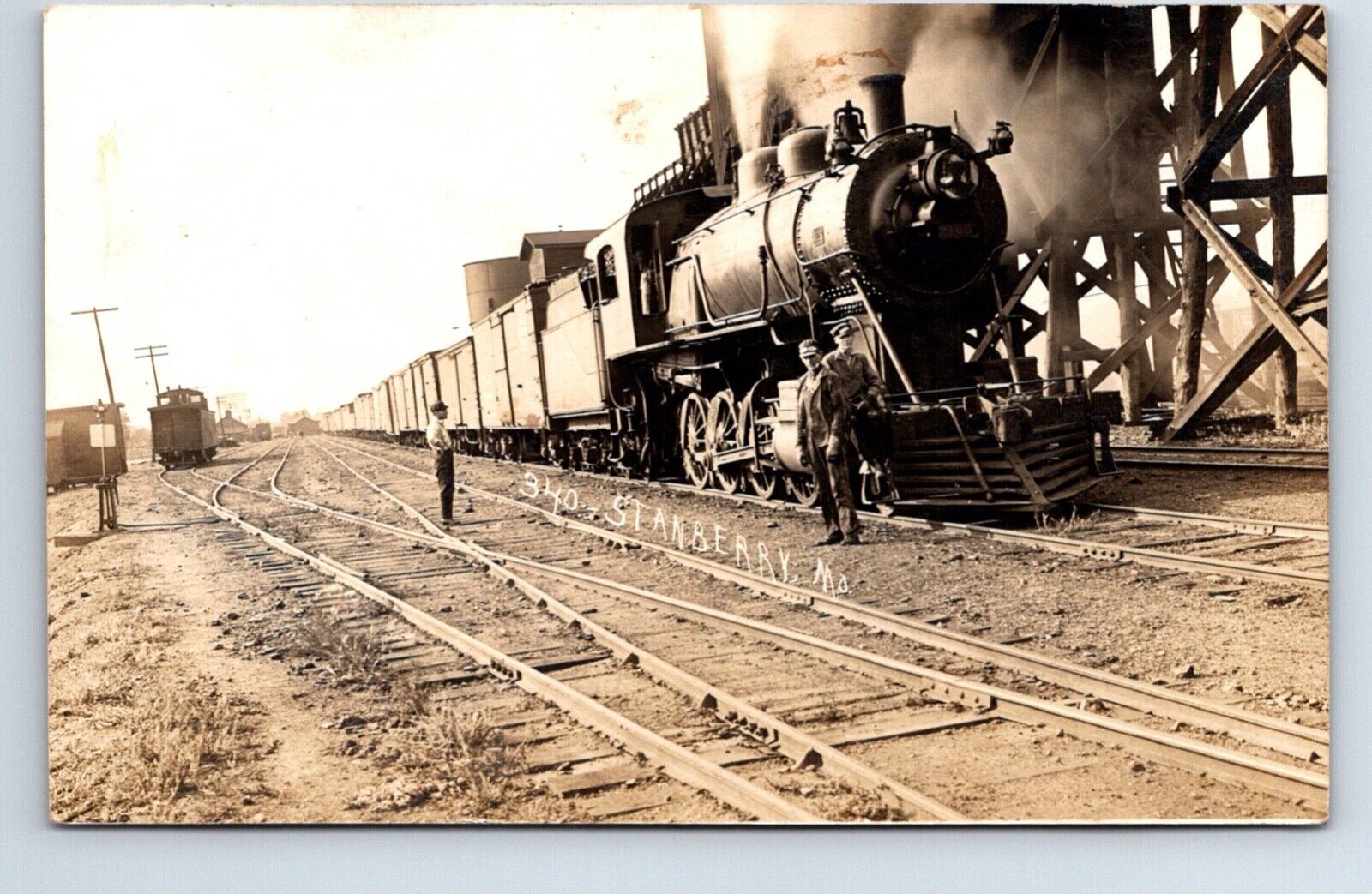 RPPC Real Photo Postcard Missouri Stanberry Wabash Railroad Crew Posing Coaling