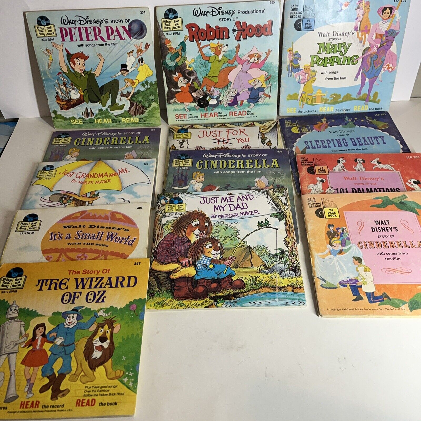 Lot of 13 Vintage Walt Disney Disneyland Read Along Books And Records 33 1/3 RPM