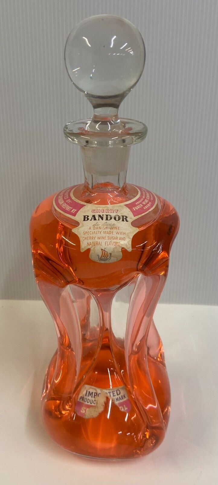 Vintage Bandor Denmark Kluk Kluk Bottle with Cherry Wine Liquor Label