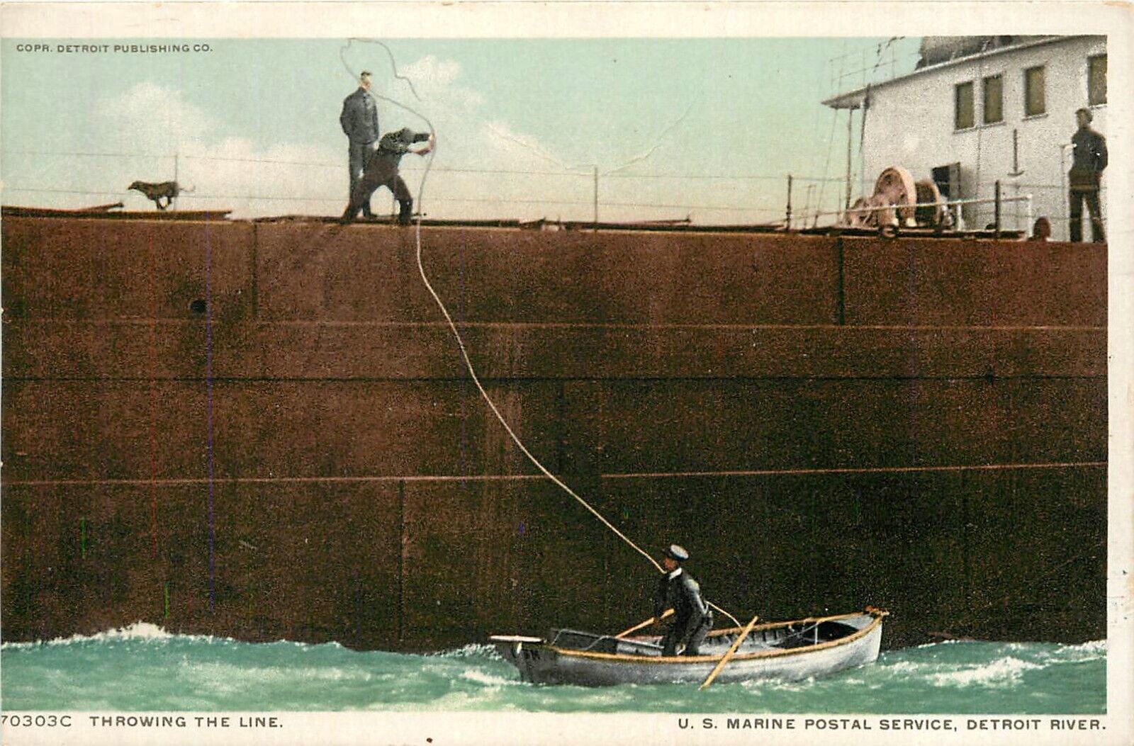 c1910 US Marine Postal Service Detroit River, Detroit, Michigan Postcard AS IS