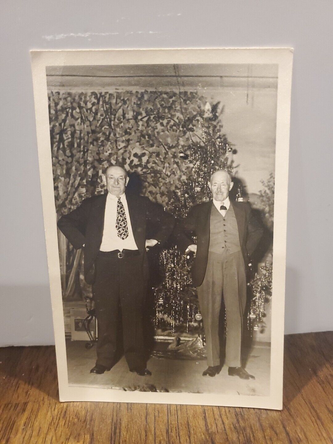 Vintage 1930-40s Grumpy Funny Old Men Posing or Dancing In Front Christmas Tree