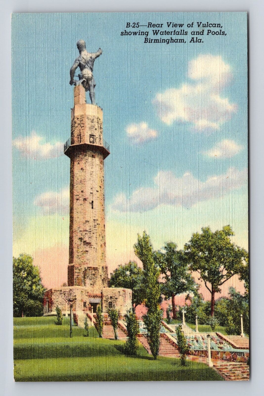 Birmingham AL-Alabama, Rear View Of Vulcan, Antique, Vintage Souvenir Postcard