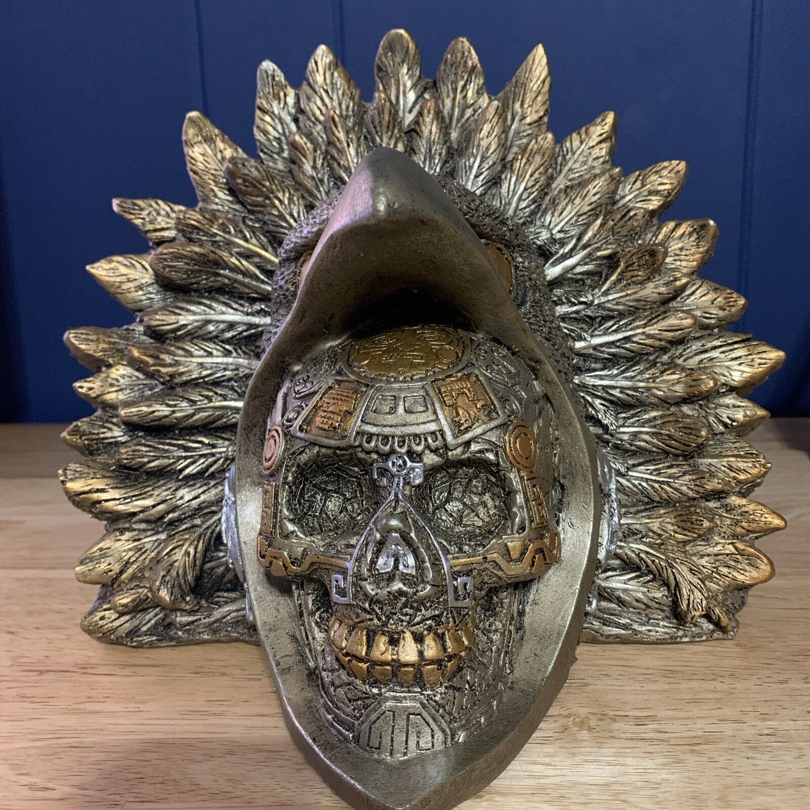 Authentic Mexican Eagle Warrior Aztec Mayan Calendar Mask Skull Head Day of Dead