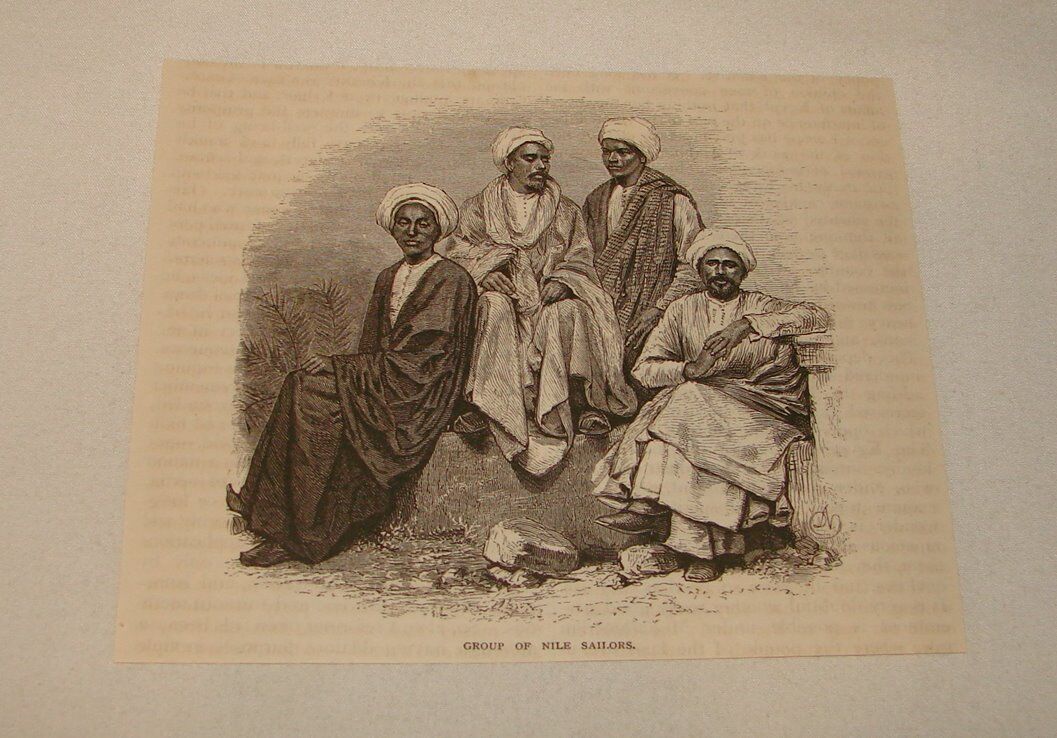 1877 magazine engraving ~ GROUP OF NILE SAILORS, Egypt