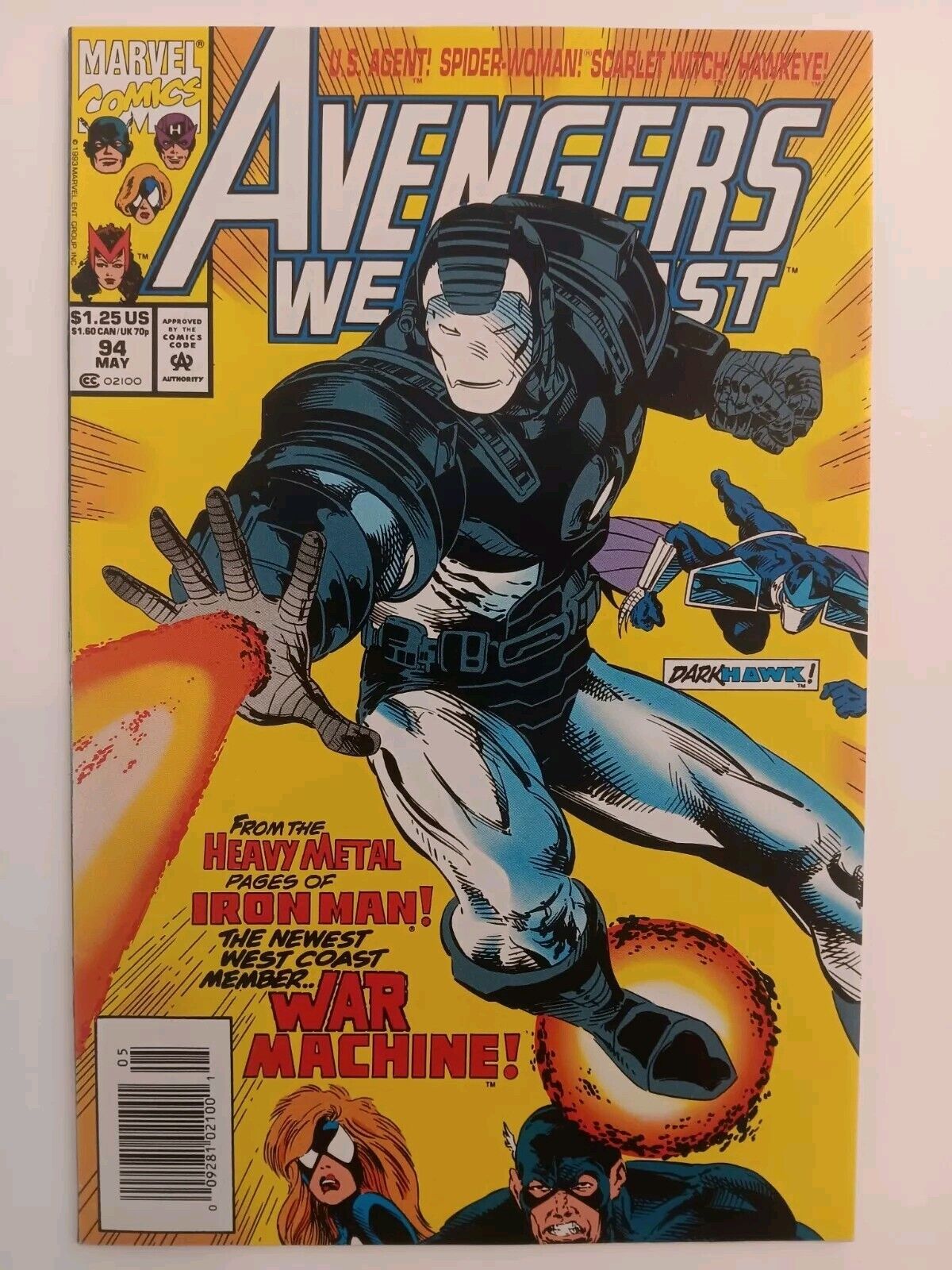 Avengers West Coast # 94 Newsstand Key 1st War Machine Rhodes 1993 High Grade