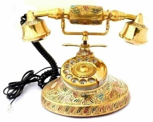 Vintage Rotary Phone Old Fashioned Nautical Solid Brass Telephone Golden Engrave
