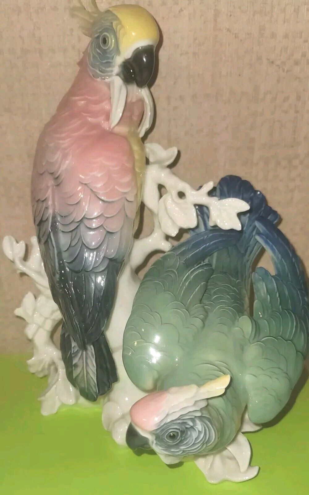 Karl Ens Germany Pair of Parrots Cockatoo Figurines READ  Vivid Colors Vintage 