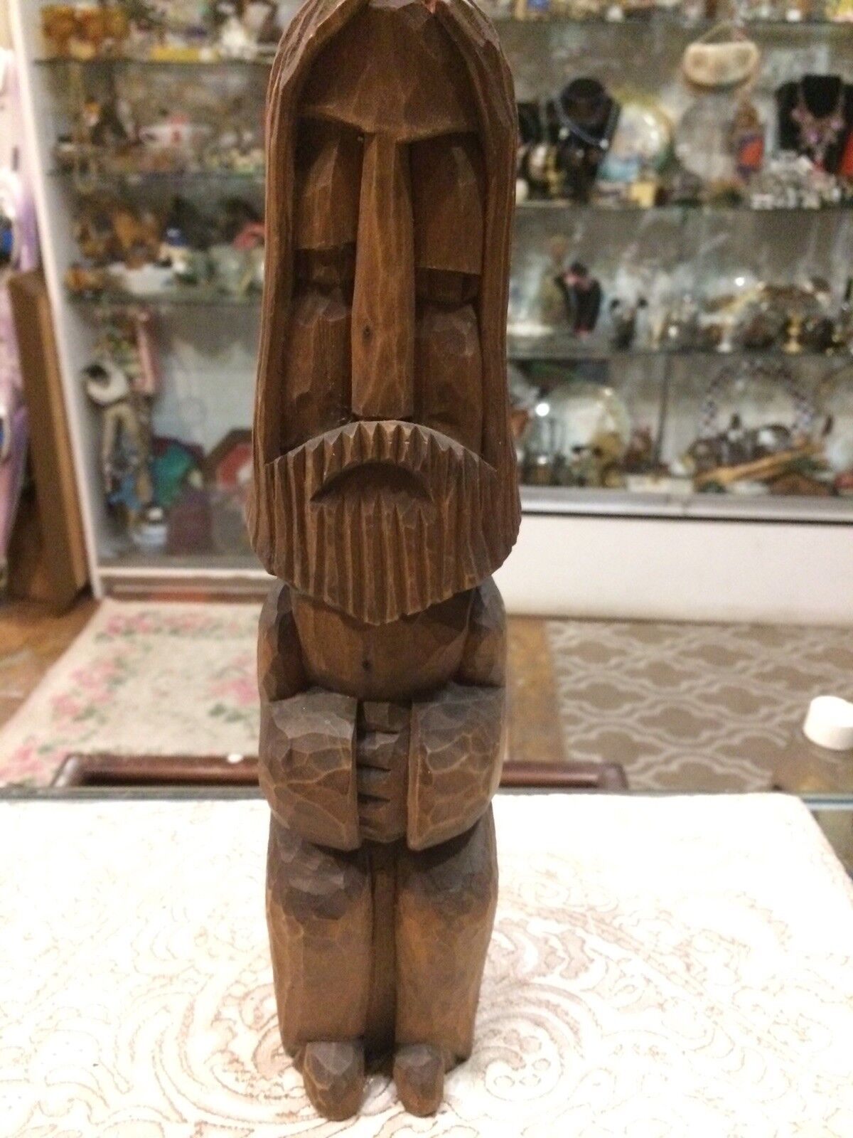 Vintage Mid Century Wood Carved Seated Bearded Man 12” Tall