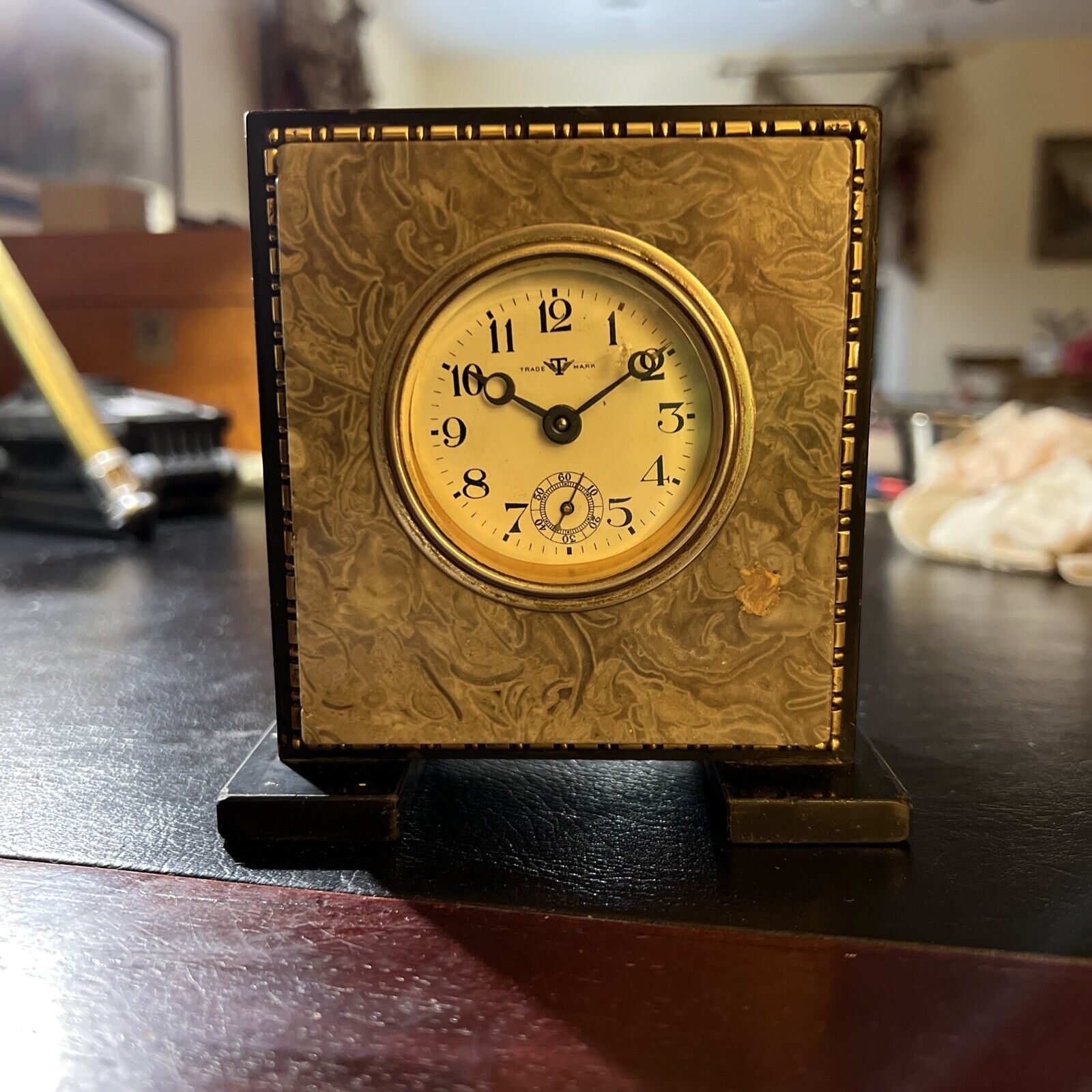 Stunning Antique Estate Find Trade Mark Slate Marble & Brass Clock Please Read