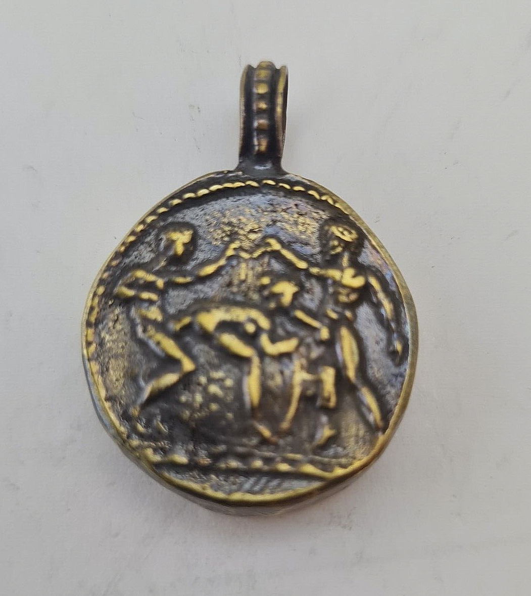  Ancient Bronze Erotic Amulet Pendant Medallion Antique Roman Style Handmade