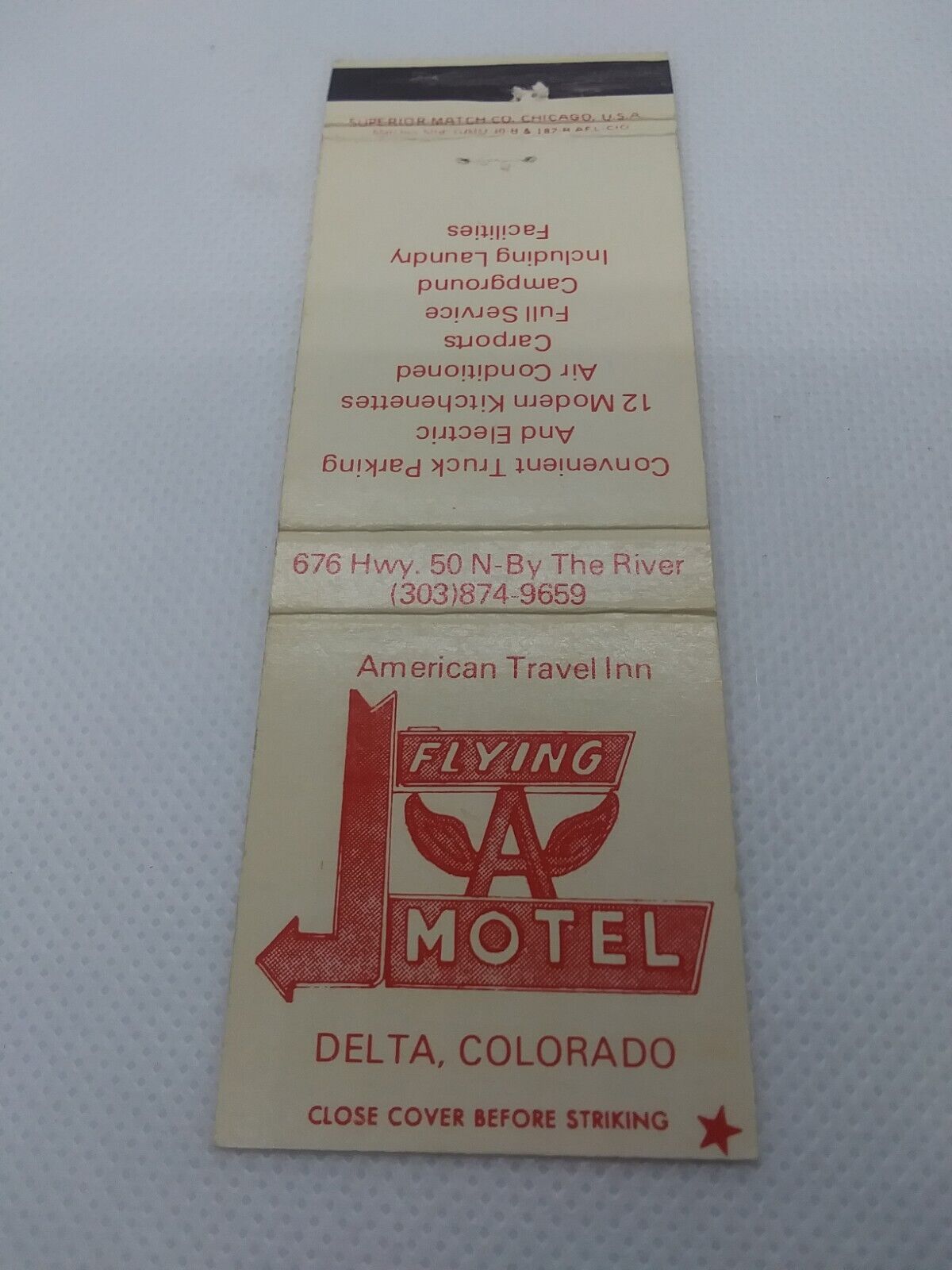 Vintage American Travel Inn Flying A Motel Delta Colorado Matchbook