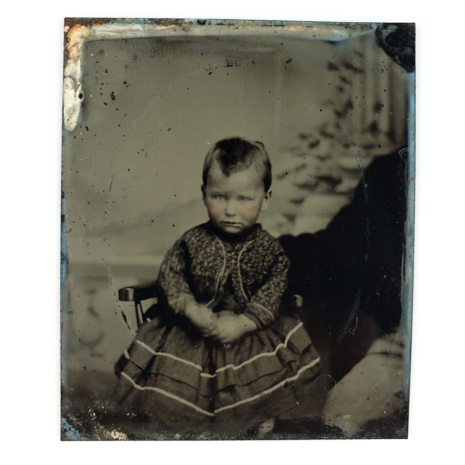 Blurry Hands Child Portrait Tintype c1870 Hidden Mother Revealed 1/6 Plate A3643