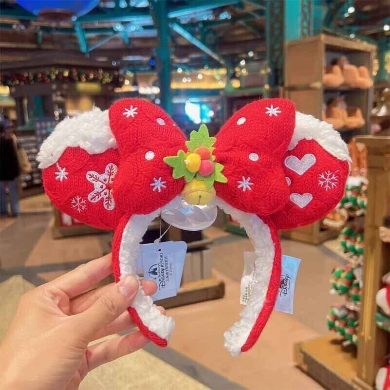 New Disney Park 2023 Christmas Minnie Mouse Red Ear Headband Shanghai Disneyland