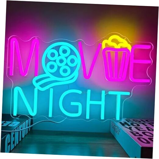 Movie Night Neon Sign Cinema Led Neon Light Dimmable Popcorn Paper MovieNight