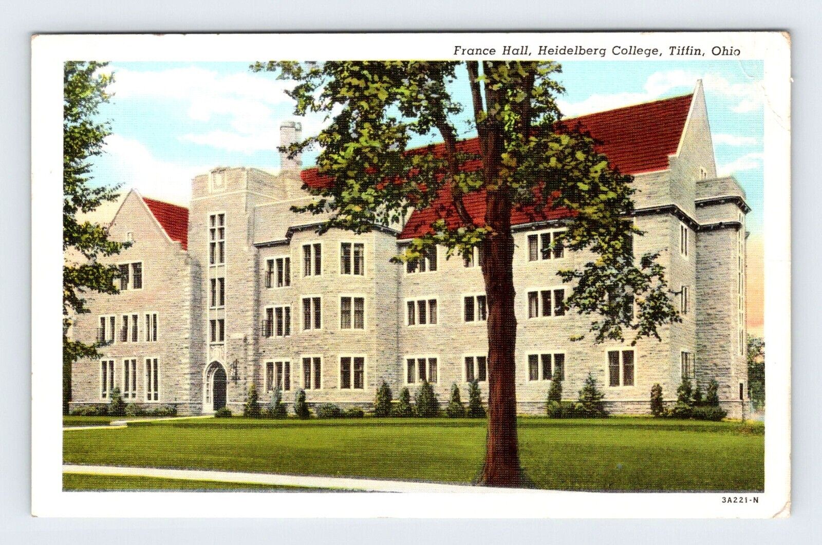 France Hall Heidelberg College Tiffin Ohio Vintage Linen Postcard OLP30