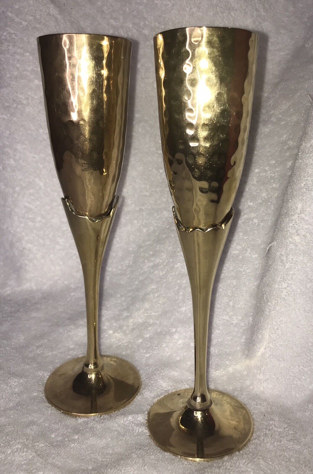 Hammered Brass Long Stemmed Chalice Champagne Flutes