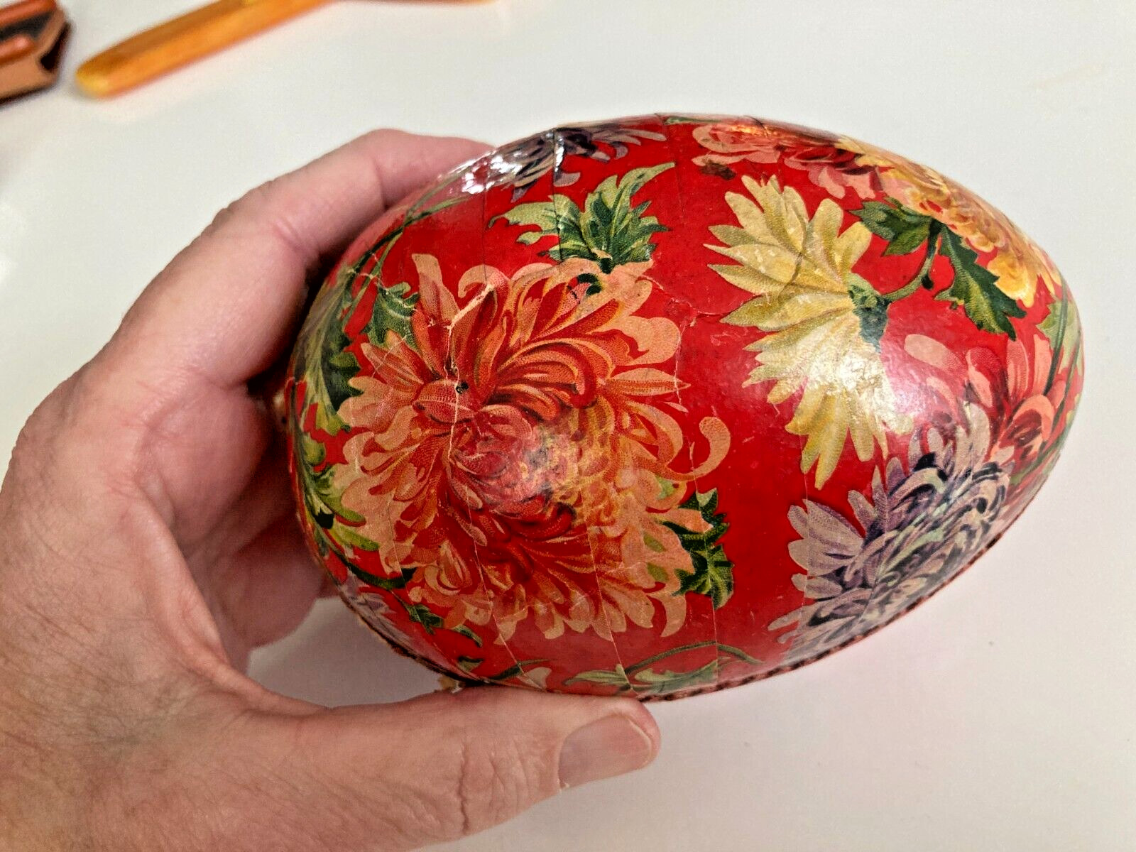 Antique Germany Paper Easter Egg Candy Container Box Colorful BIN