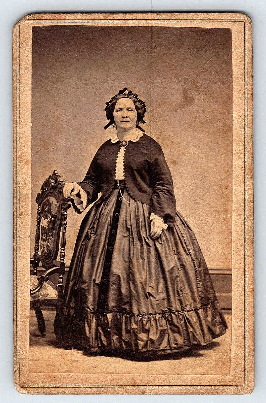 Original Old Vintage Antique Photo CDV Beautiful Lady Dress New York 1800\'s