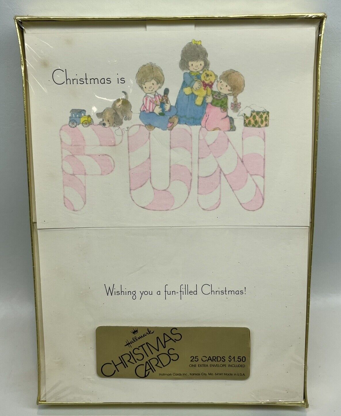 Vintage 1970s Hallmark Christmas Cards Christmas is Fun Pastels NOS 25 Cards Box