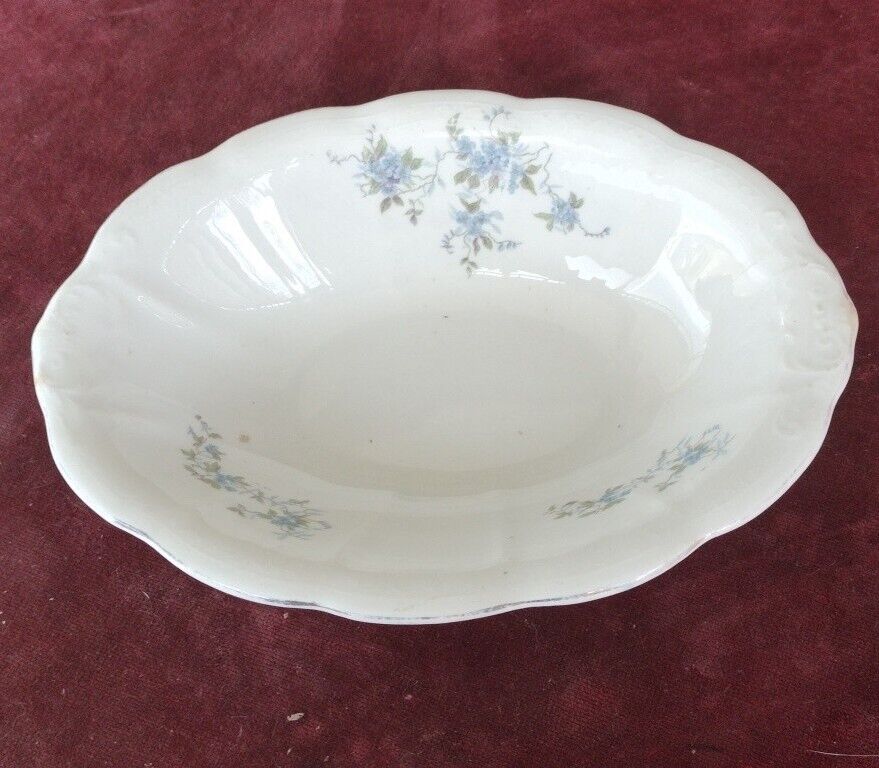East Liverpool Pottery Ohio Blue White Floral Forget Me Not Flower Bowl Vintage 