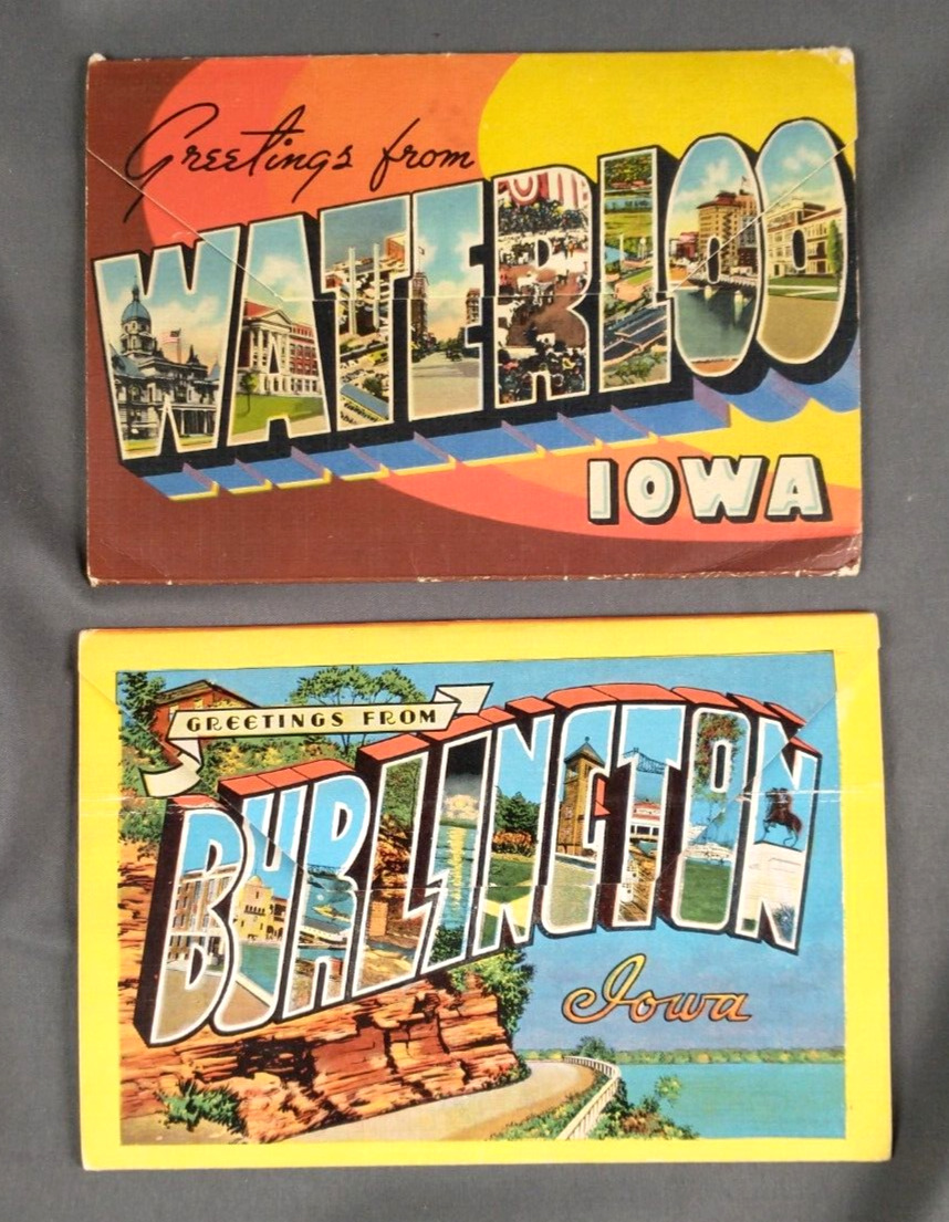 Vintage Postcard Folders Waterloo Burlington Iowa Linen Greetings Lot of 2 P071