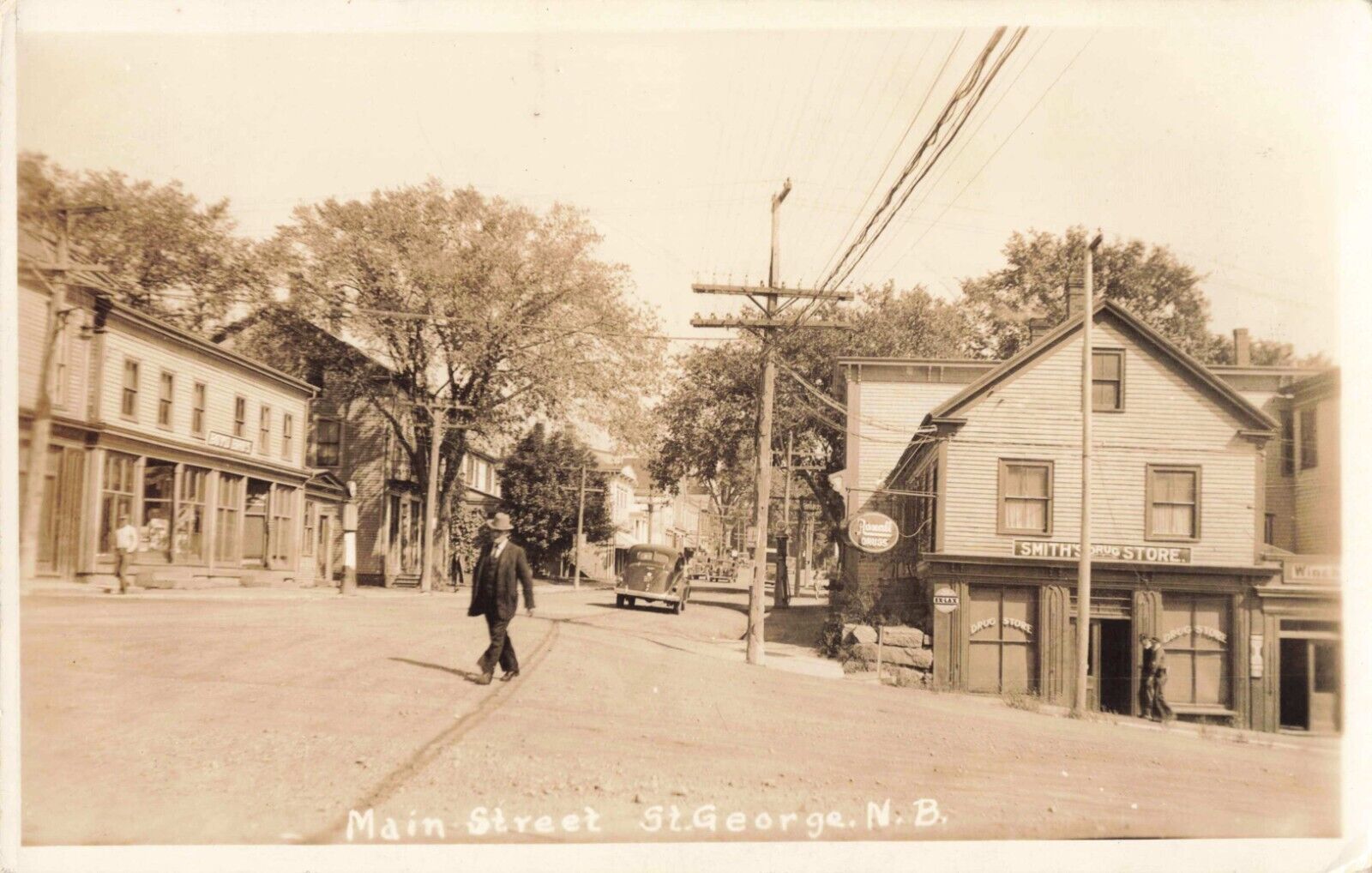 Main Street St. George New Brunswick NB Canada Ex Lax Sign c1930 Real Photo RPPC