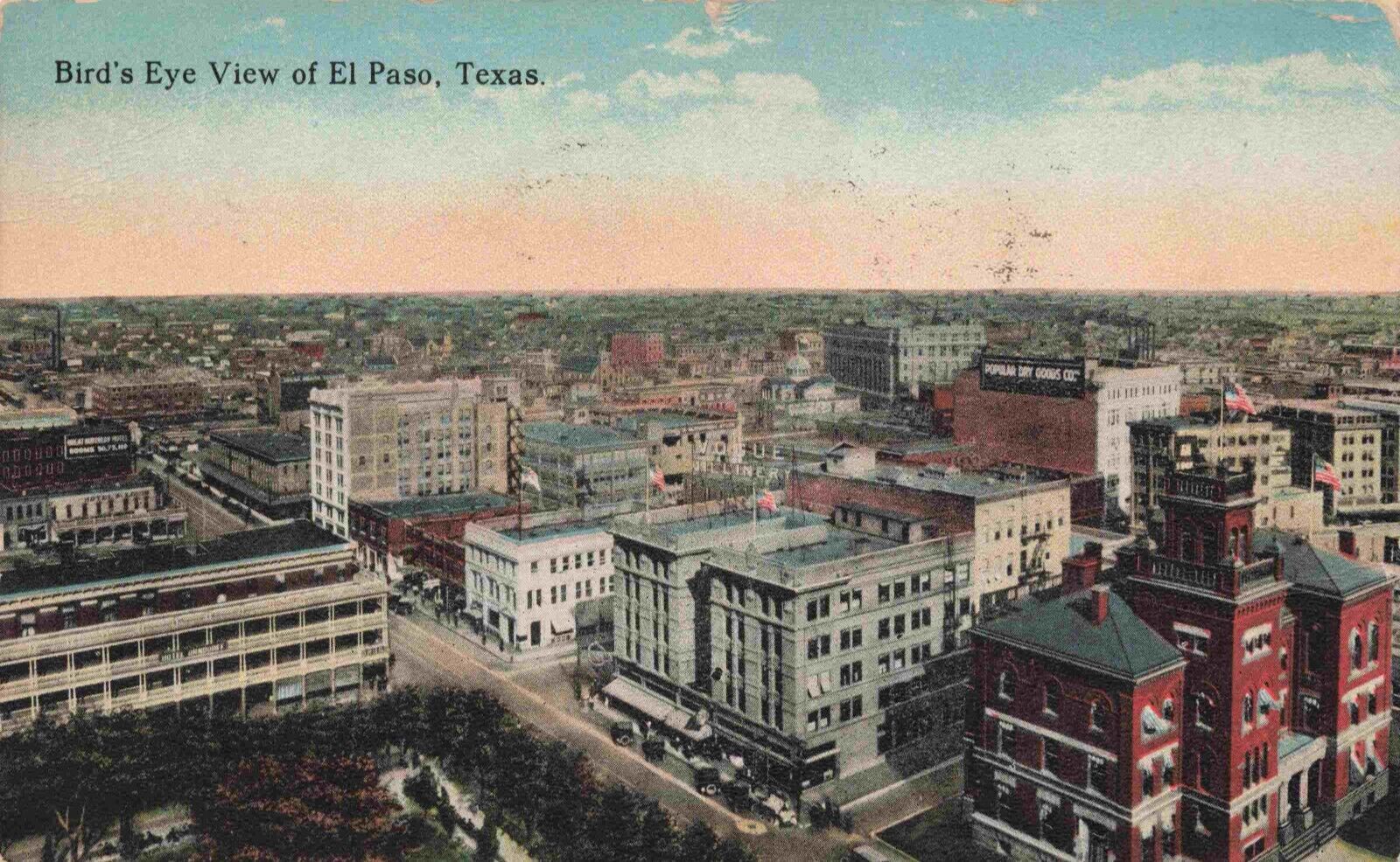 c1919 El Paso Texas Birds Eye Aerial View HSB #2156 Vintage Postcard