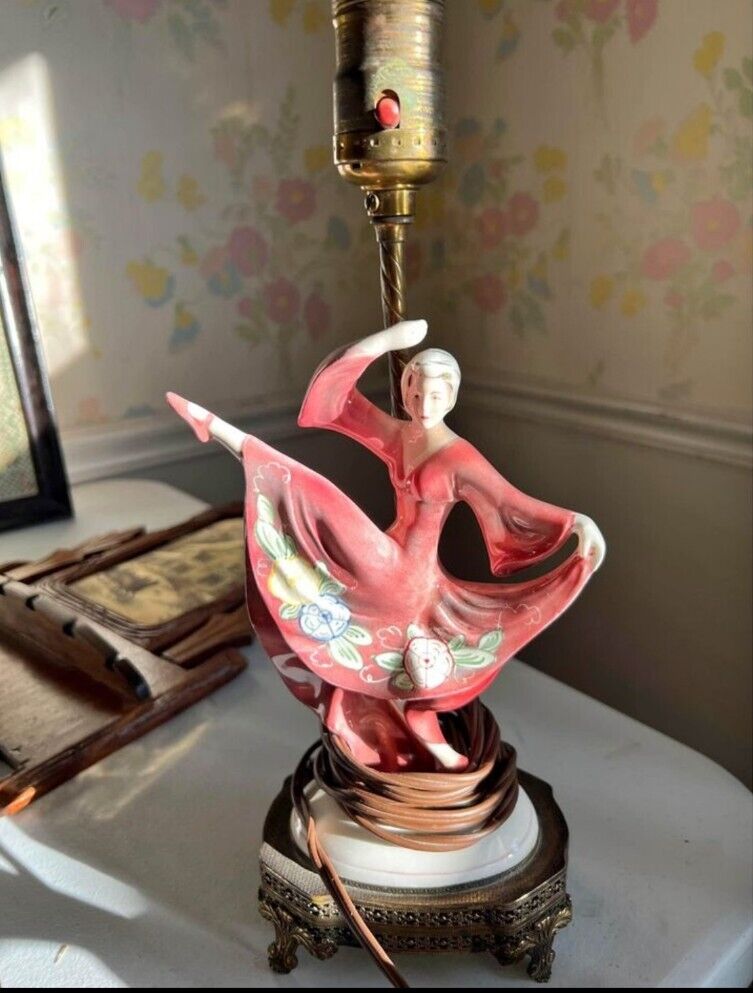 Vtg. 1930s Katzhutte Dancing Lady Art Deco Lamp Porcelain #2 Hertwig