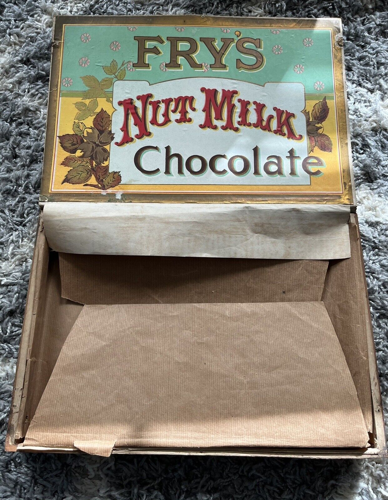 Early 1900s Fry\'s Nut Milk Chocolate Wooden Box Original Advertising London Eng