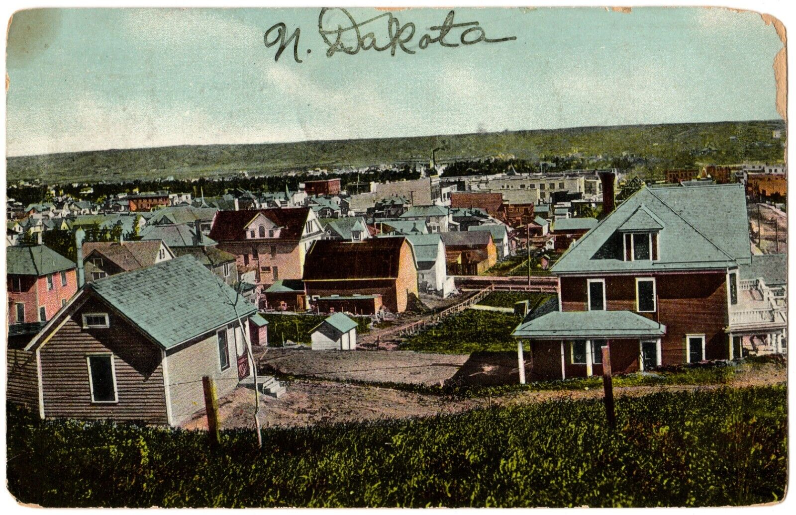MINOT, ND - View of Town, Residences, Ward County North Dakota Postcard 1909