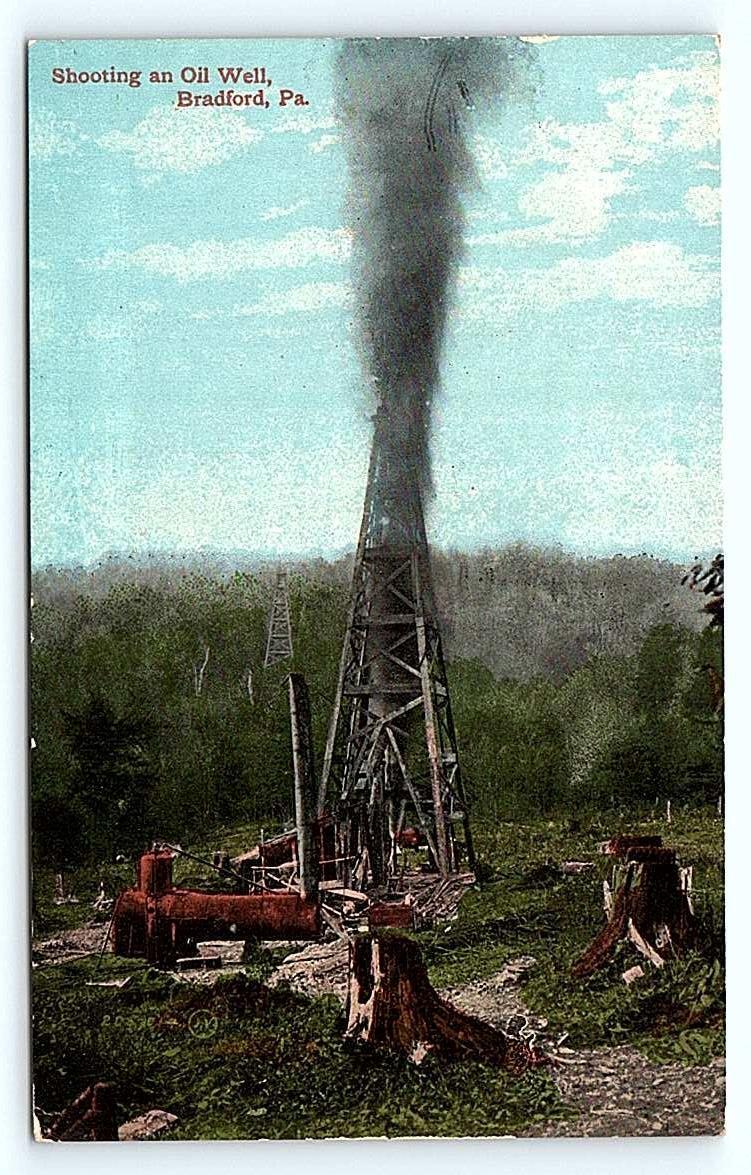 BRADFORD, PA Pennsylvania ~ SHOOTING an OIL WELL c1910s McKean County Postcard