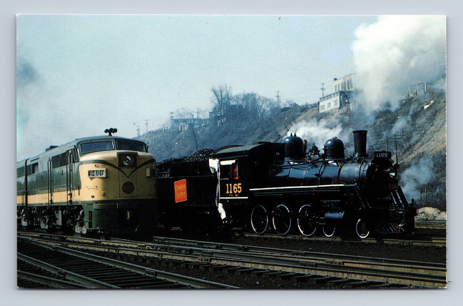 Canadian National Railway FA-2 #9408 F-1-b Class 4-6-0 #1165 Locomotive Postcard