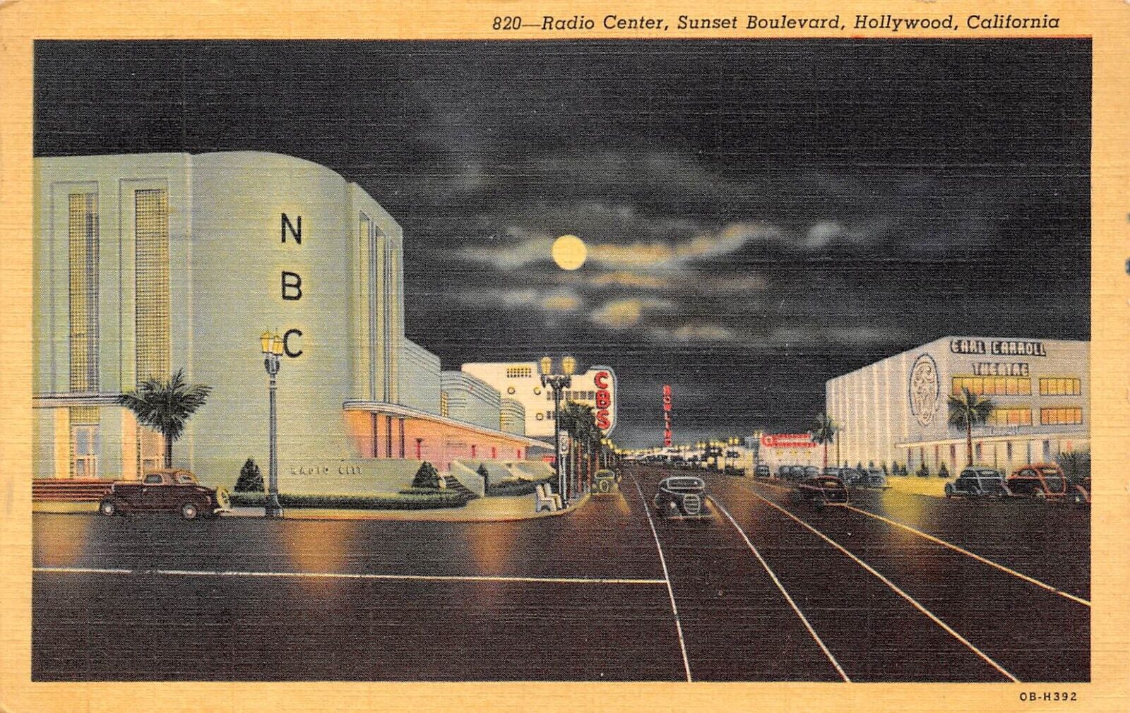 Radio Center Sunset Boulevard  Hollywood California 1950 Postcard