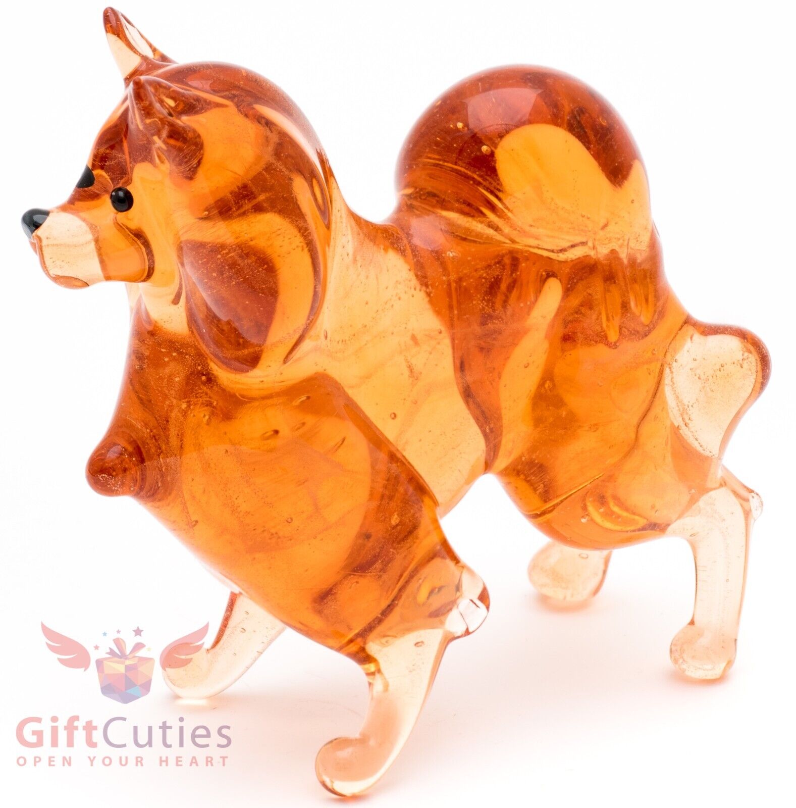 Art Blown Glass Figurine of the Pomeranian Spitz dog