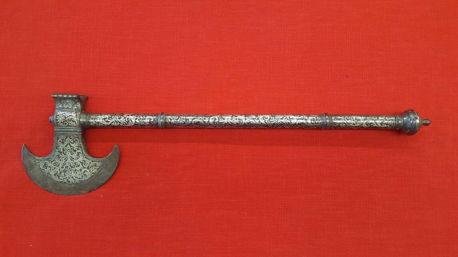 Remarkably Fine Silver Decorated Mughal Indian Battle Axe Circa 1825